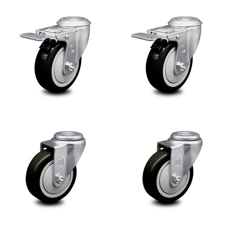 Service Caster 4 Inch Black Polyurethane Swivel Bolt Hole Caster Set with 2 Total Lock Brake SCC-BHTTL20S414-PPUB-BLK-2-S-2